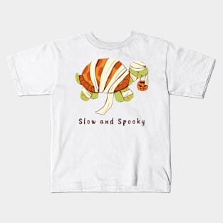 Slow And Spooky Halloween Spooky Mummy Tortoise Trick Or Treat Festive Design Kids T-Shirt